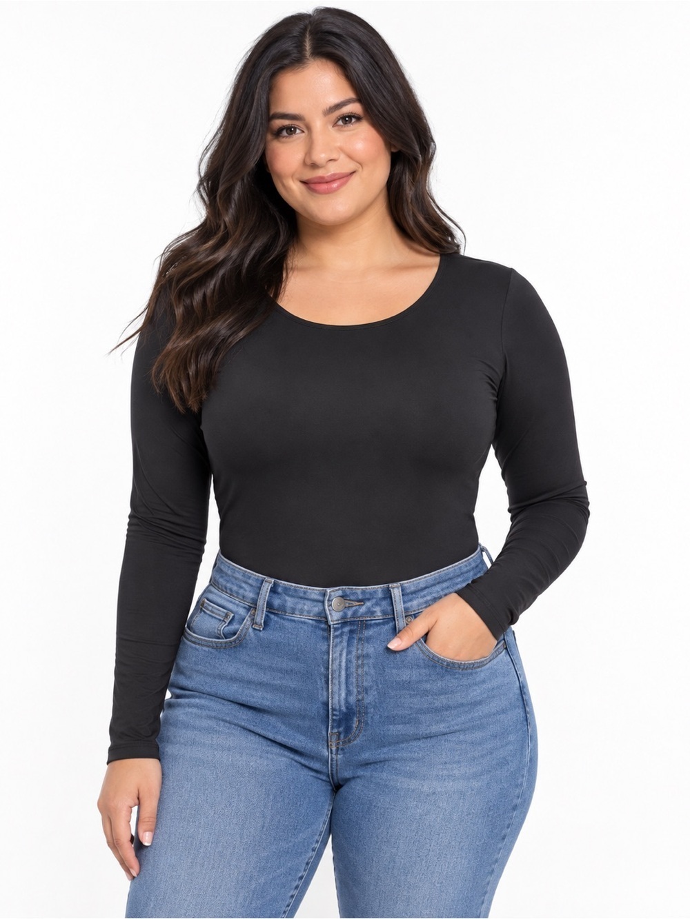 Black Long Sleeve Scoop Neck Bodysuit Size L NWT – PUMIEY - Picture 1 of 4